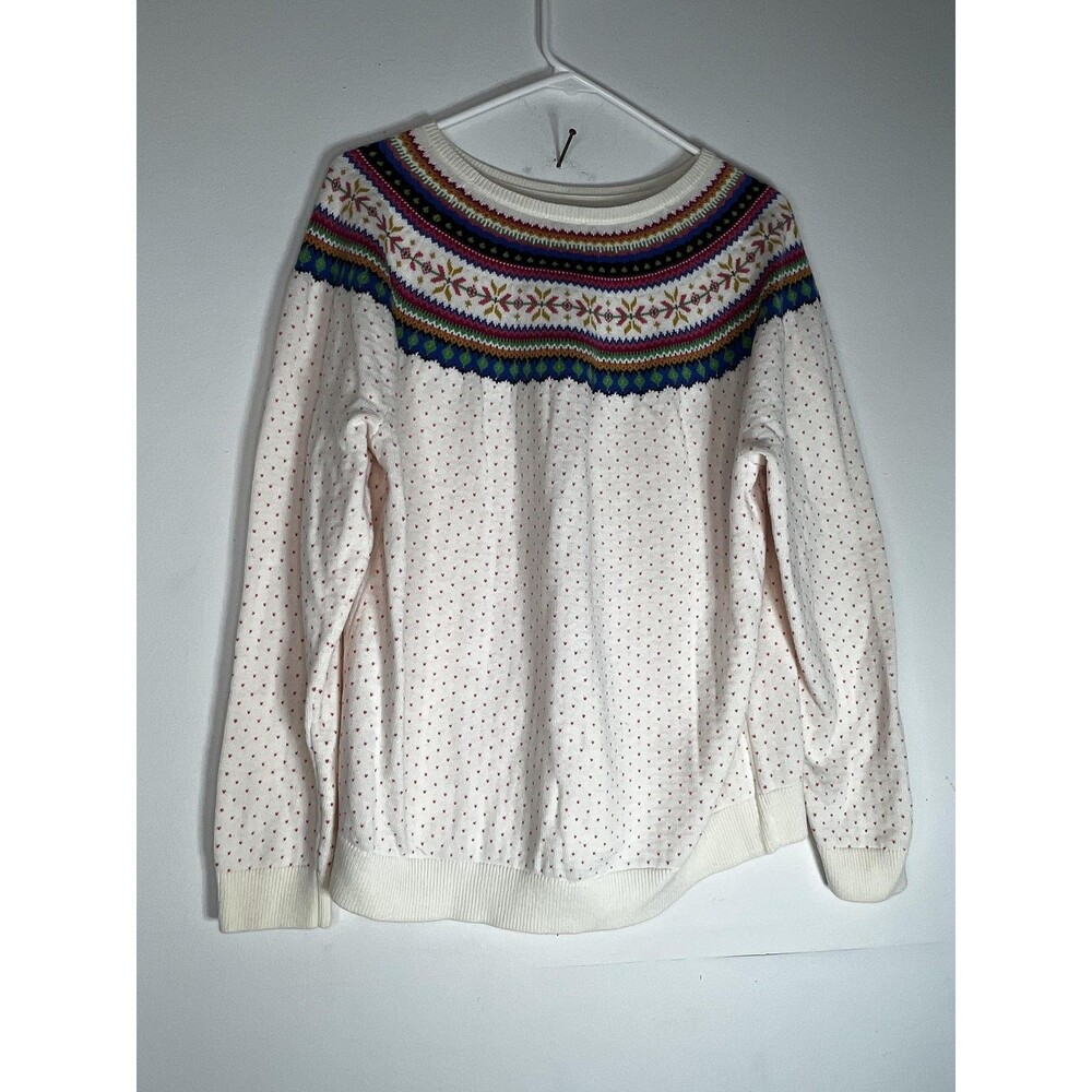 Talbots Fair Isle Crew Neck Long Sleeve Knit Multicolor Sweater Womens XL Heart
